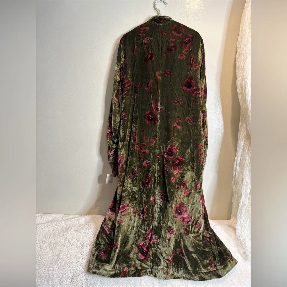 FREE PEOPLE Printed Dhalia Velvet Duster Ruched Tassels Sleeve Longline Jacket M - Picture 5 of 7